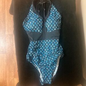 Coastal Blue size L women’s blue and black one piece swimsuit